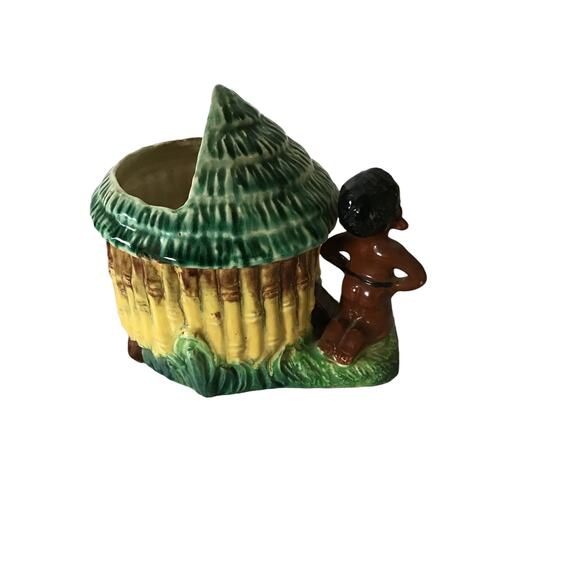 Vintage Tropical Style Planter Boy and Hut 7” Made in Japan - Picture 2 of 5
